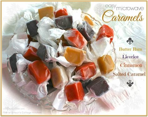 Microwave Candy, Carmel Candy, Microwave Caramels, Bark Recipes, Yummy Candy, Caramel Ingredients, Butter Rum, Cinnamon Caramel, Candy Ideas