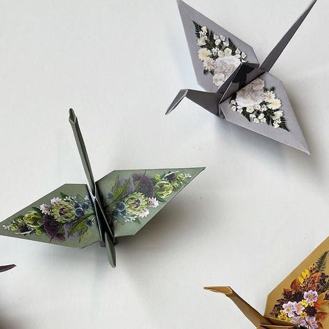 Lavender Home Team on Instagram: "Flower Crane Origami DIY pack  Beautiful flower design. Perfect for Christmas gift and party decoration. Available from our online store. #origami #crane #diy #paperkit #paperart #crafts #birds #flower #gift #christmas #wedding" Origami Crane Decoration, Origami Wedding Decor, Origami Home Decor, Origami Wedding, Beautiful Flower Designs, Origami Crane, Home Team, Christmas Wedding, Beautiful Flower