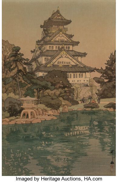 Japan Wallpaper, Hiroshi Yoshida, رورونوا زورو, Japanese Castle, Osaka Castle, Japanese Art Prints, Japanese Artwork, Asian Painting, Japanese Landscape