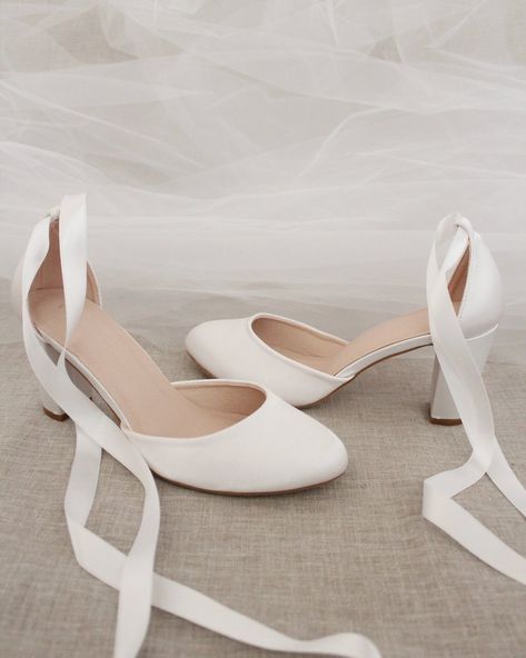 Lace Up Wedding Shoes, White Ribbon Shoes, Wedding Shoes Short Heel, Short White Heels, Hoco Heels, Bridal Vibes, Quinceanera Shoes, Ribbon Heels, Brides Shoes