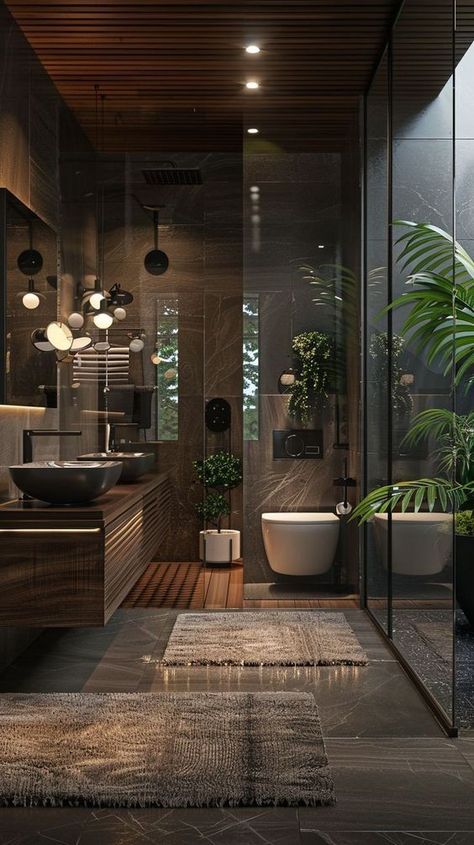 Glass Washroom Design, Modern Washroom, Classy Bathroom, Tropical Bathroom, Wet Room, Bathroom Design Inspiration, Bathroom Design Decor, Bathroom Design Luxury, Dream House Interior