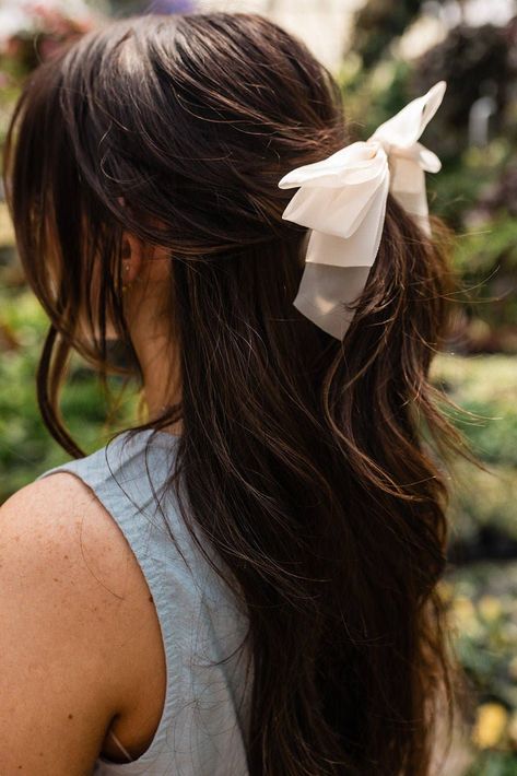 The Chiquita Sheer Bow Banana Claw Clip is super unique, with a big sheer ribbon bow attached. It clips into your hair so fast and easily! It can hold all of your hair or smaller sections for a half up style, making it perfect for everyday wear. This 4.75" Banana clip comes in 2 colors, black and cream. Banana Clip, Bow Hairstyle, Clip Hairstyles, Fancy Hairstyles, Half Up Half Down Hair, Half Up Hair, Formal Hairstyles, Half Up Half Down, Short Hairstyles For Women