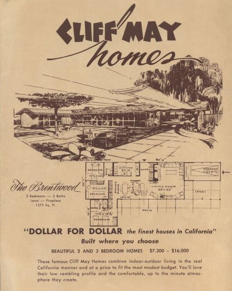 Cliff May Homes House Plans, Cliff May Homes, California Ranch House, Classic American Home, Mid Century House Plans, Cliff May, Architecture Residential, Ranch House Designs, Atomic Ranch