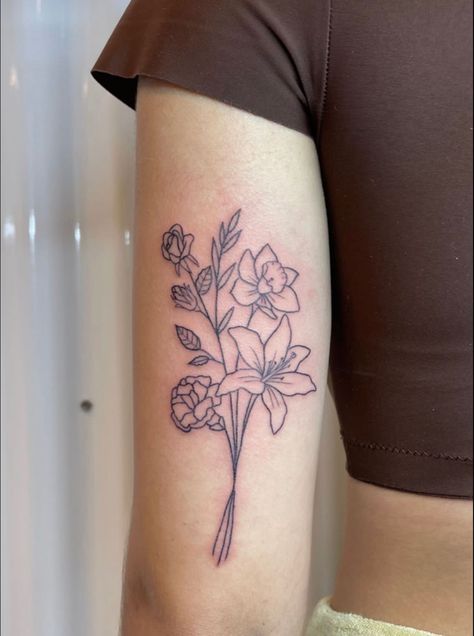 Inner Bicep Tattoo Women Flower, Back Of Bicep Tattoo, Back Of Bicep Tattoo Women, Bicep Tattoo Women, Bicep Tattoo, Tattoo Women, Tattoos Ideas, Girl Tattoos, Tattoos For Women