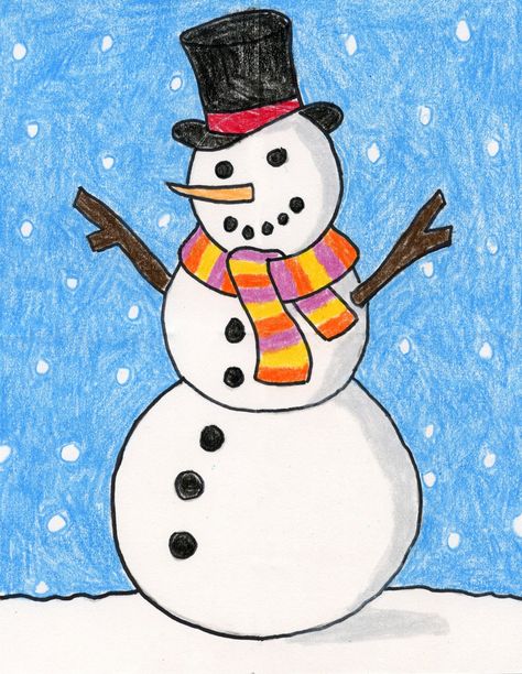 Easy How to Draw a Snowman Tutorial Video and Coloring Page Easy Heart Drawings, Winter Drawing Ideas, Snowman Tutorial, Draw Landscape, Christmas Drawing Ideas, Draw A Snowman, Winter Drawing, Winter Skies, Easy Christmas Drawings