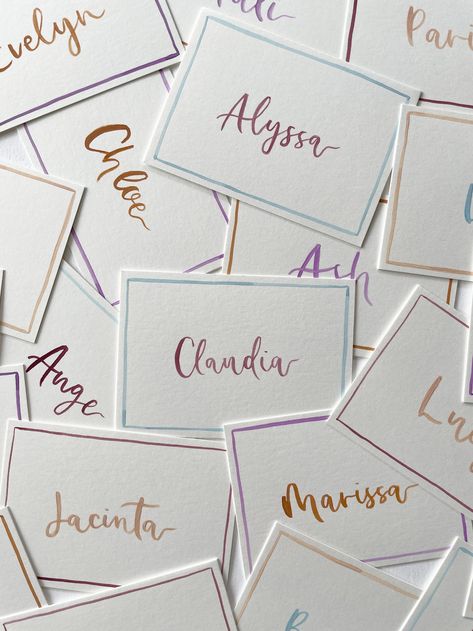 Calligraphy Birthday Card, Diy Place Settings, Handwritten Place Cards, Watercolor Menu, Wedding Table Name Cards, Watercolour Wedding Stationery, Seating Chart Ideas, Diy Wedding Table, Calligraphy Stationery