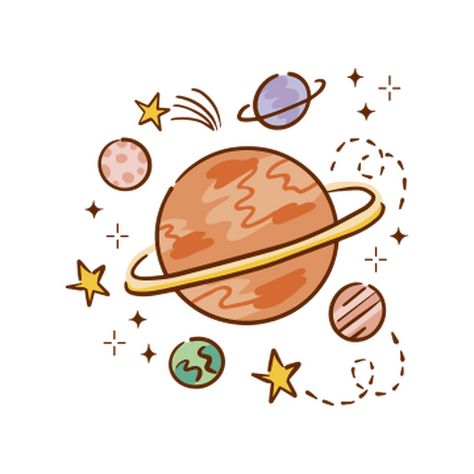 Cute Planets Drawing, Cartoon Planets Drawing, Planet Doodles, Doodle Planet, Planets Aesthetic, Planets Drawing, Planets Illustration, Ipad Makeover, Cartoon Planets