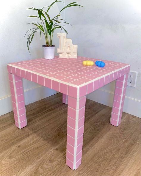 Ceramic Tile Table, Lorax Trees, Mosaic Tile Table, Tile Tables, Colorful Room Decor, Salon Suites Decor, Tile Table, Pink Tiles, Accent Side Table