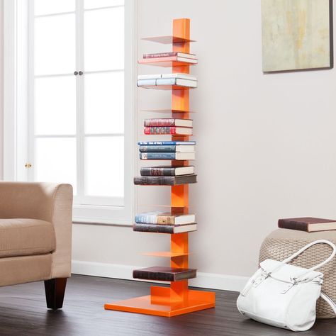 With its eye-catching vertebral form, the Colonne Media Storage adds a fresh and contemporary look to any space. Orange Bookshelves, Sapien Bookcase, At Home Library, Vertical Bookshelf, Spine Book, Media Tower, Book Tower, Shelving Ideas, Modern Bookcase