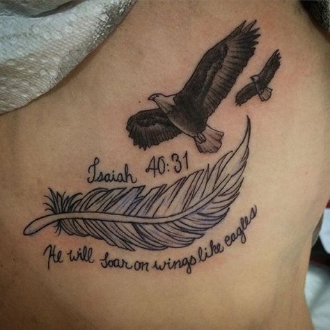 Tattoos For Ladies, Eagle Feather Tattoos, Bald Eagle Tattoos, Hawk Tattoo, Verse Tattoos, Eagle Tattoos, Eagle Tattoo, Dad Tattoos, Memorial Tattoo