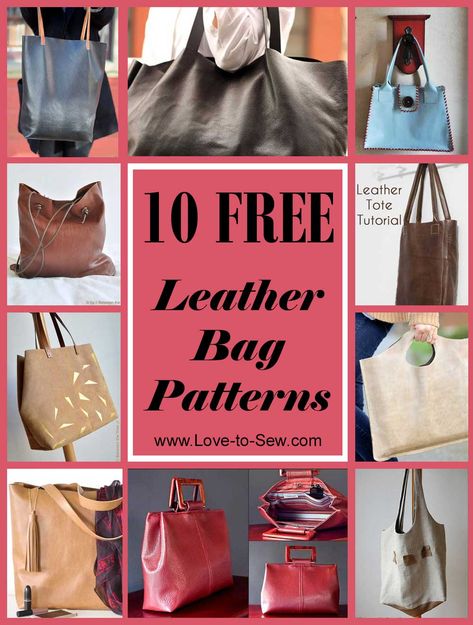 10 Free Leather Bag Patterns | Love to Sew Handmade Bags Patterns, Leather Tote Pattern, Tote Bag Pattern Leather, Diy Leather Tote, Leather Purse Pattern, Handmade Leather Bag Pattern, Simple Leather Bag, Leather Handbag Patterns, Leather Bag Tutorial