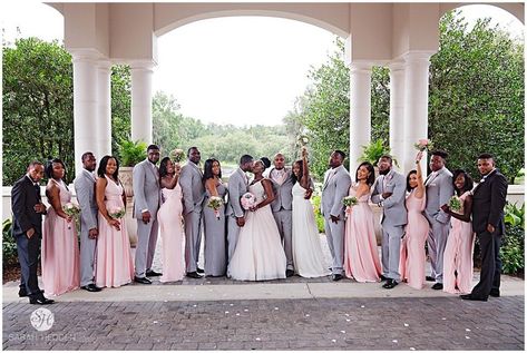 African American Bridal Party, Large Bridal Parties, Wedding Parties Pictures, Chignon Wedding, African American Weddings, Florida Wedding Venues, Savannah Wedding, Wedding Flowers Summer, Applique Wedding Dress