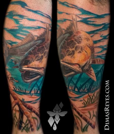 Redfish Tattoo, Ink Poisoning, Underwater Tattoo, C Tattoo, Leg Sleeve, Leg Sleeves, Art Tattoos, Colorful Fish, Red Fish