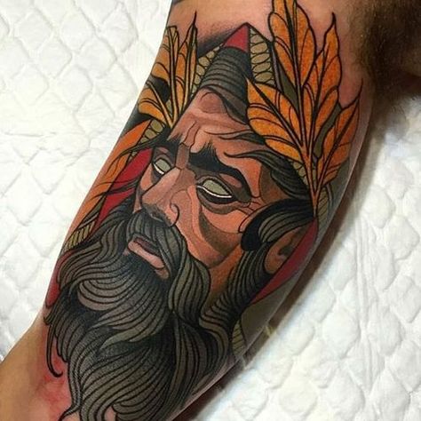 Traditional Poseidon Tattoo, 15 Tattoo, Mangas Tattoo, Poseidon Tattoo, Neo Tattoo, Neotraditional Tattoo, 4 Tattoo, Sleeve Ideas, Tatuaje A Color