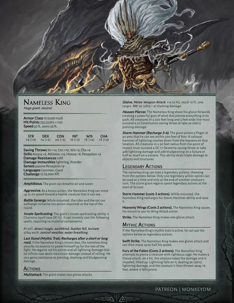 Dnd Boss Ideas, King And King, Nameless King, Stat Block, Homebrew Monsters, Boss Music, Dnd Stats, Dnd Stories, Dungeon Master's Guide