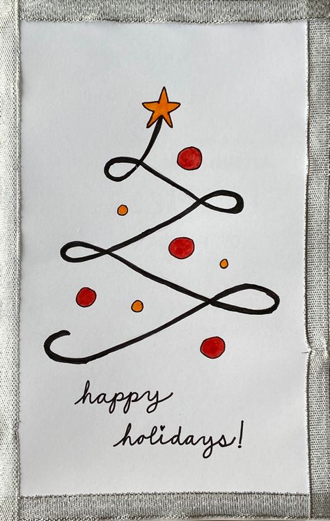 Diy Xmas Cards Simple, Cute Easy Christmas Doodles, Easy Christmas Cards To Draw, Drawing Ideas For Christmas Cards, Cute Easy Christmas Card Ideas, Aesthetic Christmas Card Ideas Diy, Homemade Christmas Cards Ideas Simple, Easy Christmas Card Designs, Cute Christmas Cards Ideas