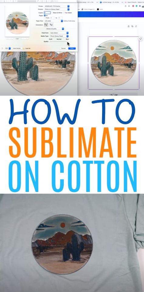 If you have been working on sublimation projects for a while, you may think that you can only sublimate on polyester. Well. we’re here to tell you that you CAN sublimate on cotton! Be sure to check out this post and video and learn how that’s possible. We will show you just how to make sublimation crafts on 100% cotton, opening up a whole new selection of materials to use with your projects. How To Sublimate On Cotton, Easy Sublimation Projects, Sublimation Projects Ideas, Sublimation On Cotton, Cute Sublimation Designs, Sublimation Inspiration, Sublimation For Beginners, Sublimation Crafts, Diy Recycled Projects