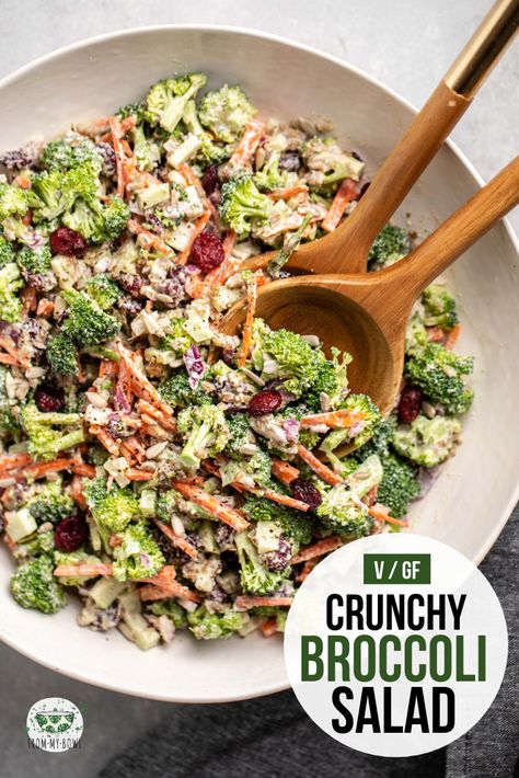 This crunchy broccoli salad is dairy-free, vegan, and oil-free! Perfect for a picnic, potluck, or warm weather side. #vegan #broccolisalad #oilfree #picnicsalad #plantbased | frommybowl.com Crunchy Broccoli Salad, Vegan Broccoli Salad, Picnic Salad, Crunchy Broccoli, Picnic Potluck, Broccoli Salad Recipe, Vegan Salads, Fav Food, Vegan Salad Recipes