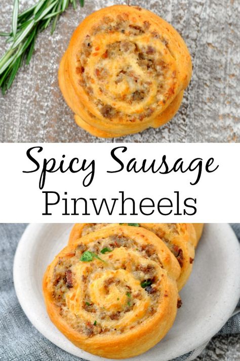 Sausage Pinwheel Recipes, Hot Pinwheel Appetizers, Breakfast Pinwheel Recipes, Sausage Pinwheel, Crossant Recipes Appetizers Crescent Rolls, Crescent Pinwheels, Crescent Roll Pinwheel Recipes, Sausage Pinwheels Cream Cheese, Spicy Sausage Rolls