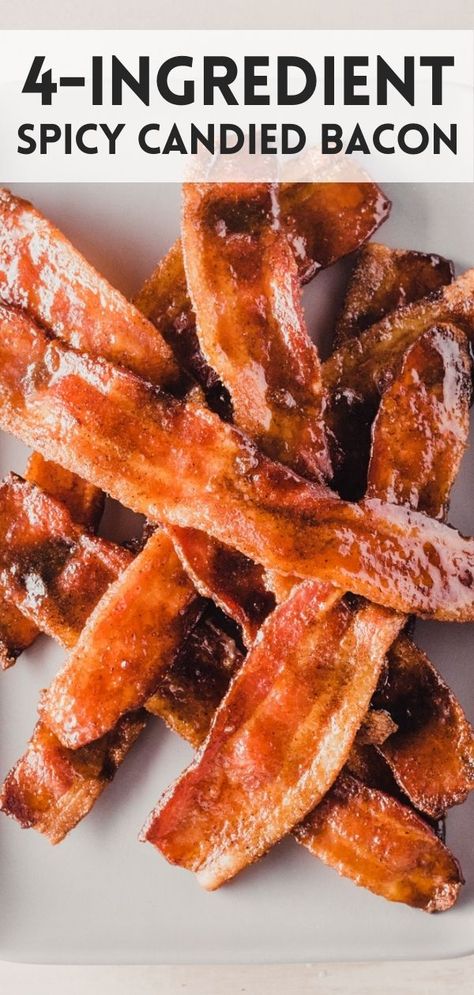 Spicy Candied Bacon!! This simple 4-ingredient recipe will blow you away! Sweet, salty and slightly spicy, this candied bacon has it all! Serve with breakfast or as a festive appetizer. Candied Bacon Recipe, Breakfast Sides Dishes, Pbs Food, 4 Ingredient Recipes, Festive Appetizers, Classic Appetizers, Bacon Recipe, Candied Bacon, Bacon Recipes