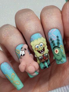 Nails Meme, Nail Design Gold, Santa Hat Nails, Spongebob Nails, Beach Nail Art, Easter Nail Designs, Hippie Nails, Nude Nail Designs, Spring Nail Designs