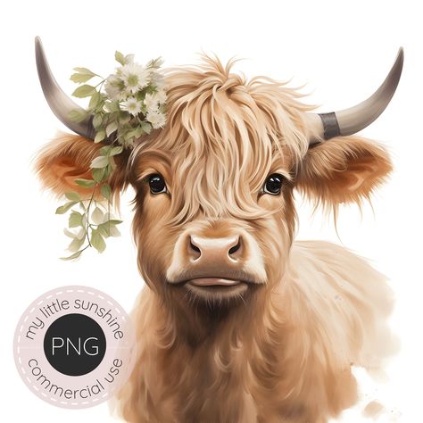 Watercolor Highland Cow, Highland Cow Pictures, Crown Clipart, Highland Cow Clipart, Décoration Baby Shower, Cow Paintings, Cow Nursery, Highland Cow Painting, Highland Cow Png