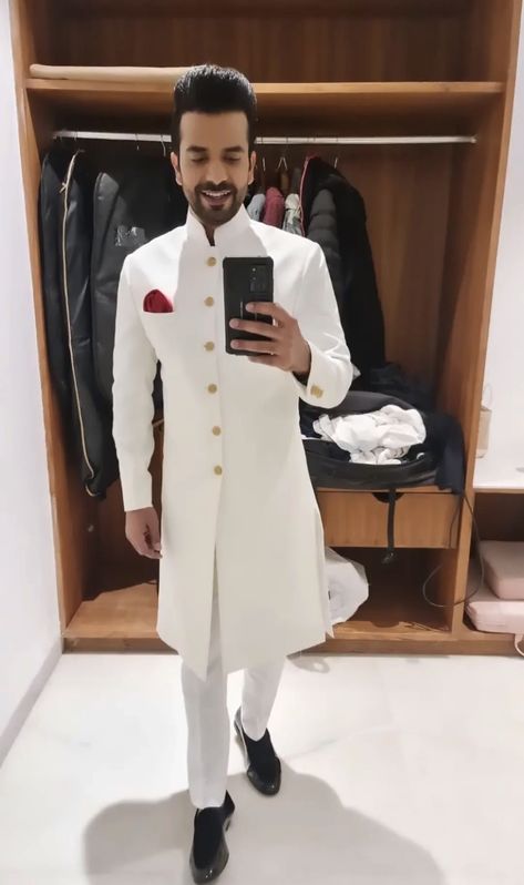 White Achkan For Men, Manit Joura, Achkan For Men, Haldi Photoshoot, Mother Baby Photography, Sherwani For Men Wedding, Wedding Kurta, Wedding Outfits For Groom, Indian Groom Wear