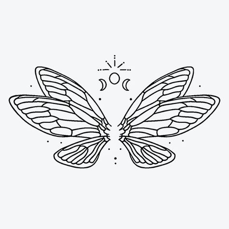 Fairy Wings Illustration, Bee Wings Tattoo, Fairy Doodles Easy, Flower Wings Tattoo, Fairy Wing Designs, Cool Back Tattoos For Women, Fairy Wings Outline, Fairy Butterfly Tattoo, Fairy Tattoos For Women