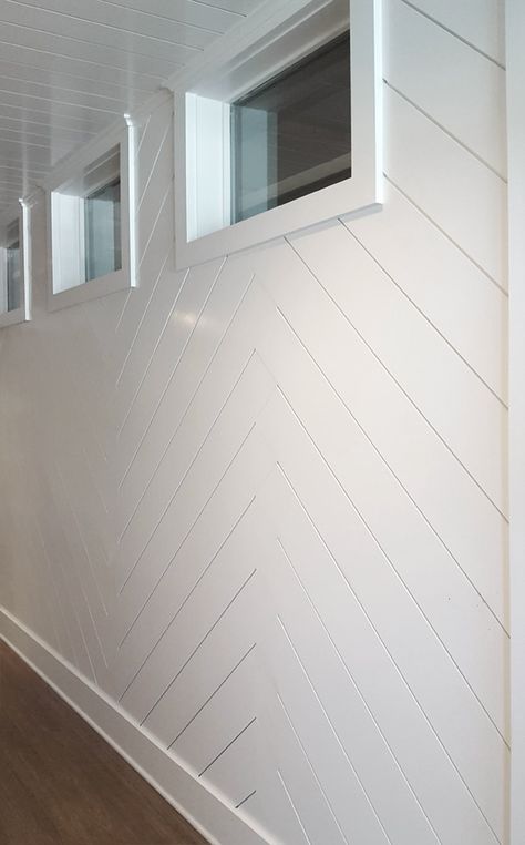 Shiplap Herringbone Wall, Angled Shiplap Wall, Chevron Shiplap Wall, Herringbone Shiplap Wall, Shiplap Stairwell, Herringbone Shiplap, Shiplap Designs, Diy Renter Friendly, Herringbone Accent Wall