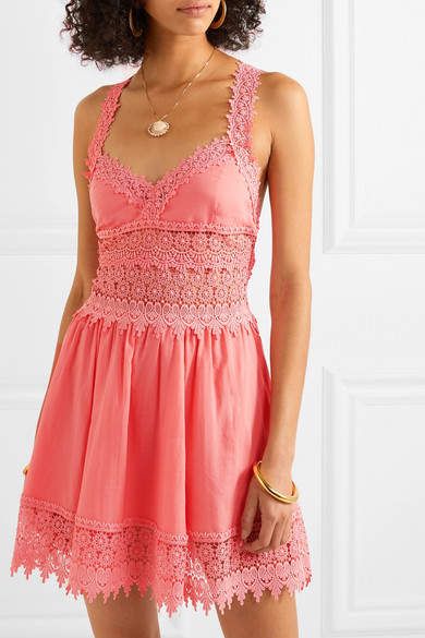 Charo Ruiz Ibiza Marilyn Crocheted Lace-paneled Cotton-blend Mini Dress - Coral #Sponsored , #AD, #Marilyn#Crocheted#Lace Charo Ruiz, White Accessories, Lace Slip, Lace Panelled, Large Fashion, Waist Dress, Modest Dresses, Crochet Lace, Net A Porter