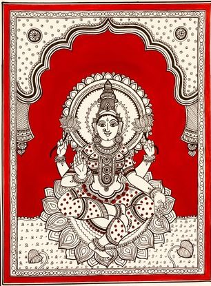 Lakshmi Madhubani Painting, Lakshmi Devi Sketch, Lakshmi Devi Images Drawing, Devi Madhubani Painting, Sketches Outline, Laxmi Goddess Mandala Art, Kalamkari Painting Traditional, Laxmi Goddess Painting Madhubani, Kalamkari Motifs