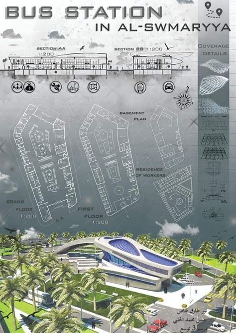 Bus Station Design Architecture, Bus Parking Design Plan, Bus Terminal Design Concept, Bus Station Architecture, Bus Station Design, Fall Arch, Thesis Ideas, Train Station Architecture, Architect Building