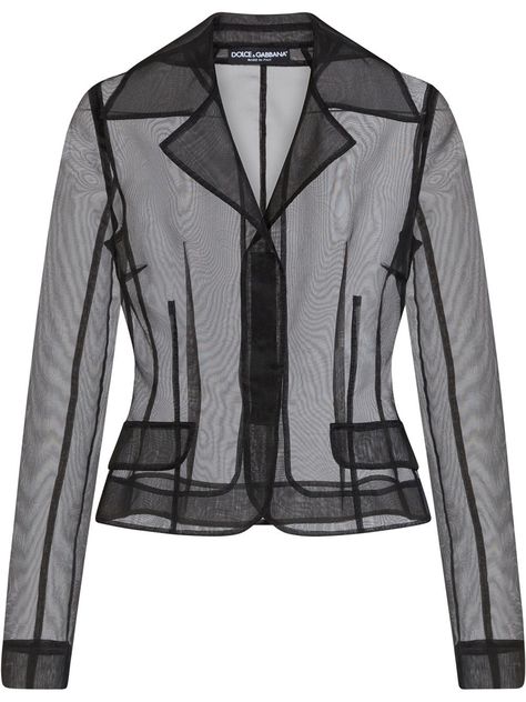 1ef91c212e30e14bf125e9374262401fdesc45317376ri Organza Jacket, Dolce Gabbana Jacket, Sheer Jacket, Single Breasted Jacket, Womens Blazers, Notched Collar, Workout Jacket, Black Blazers, Black Jacket