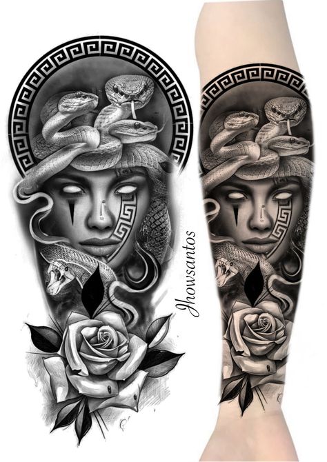 Zues Tattoo Designs, Upper Arm Tattoos For Guys, Leg Sleeve Tattoos, Leg Tattoo Ideas, Arm Sleeve Tattoos For Women, Medusa Tattoo Design, Stencil Outline, Chicano Style Tattoo, Half Sleeve Tattoos For Guys