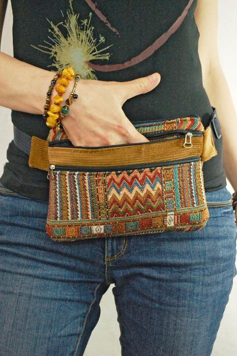 Boho Hippie Fanny Pack for Women, Ethnic Waist Bag, Tribal Belt Wallet, Small Velvet Zipper Bum Bag Waist Purse, Bags Patterns, Pouch Bags, Money Pouch, Sewing Purses, Waist Pouch, Boho Bags, Belt Purse, Belt Pouch