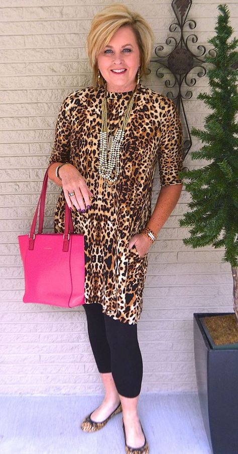 50 IS NOT OLD | WINDSHIELD AND THE BUG | Leopard print after 40 | Pop of Color | Tunic and Leggings | Fashion over 40 for the everyday woman Tunic And Leggings, 50 Is Not Old, How To Wear Leggings, Over 60 Fashion, The Bug, Fashion For Women Over 40, 60 Fashion, Over 50 Womens Fashion, Casual Clothes