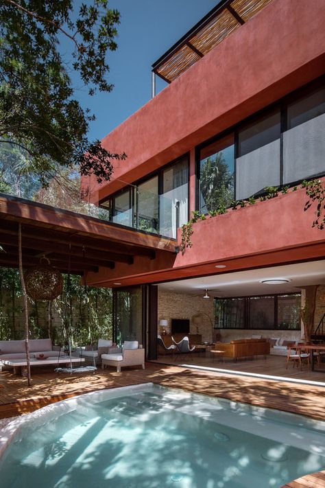 Tulum House, Mexican Hacienda, Contemporary Building, Modern Mexican, House Studio, Mid Century Modern Interiors, Scandi Design, Affordable Housing, Architecture Photo