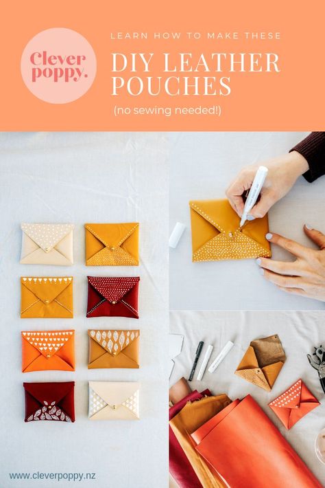 No Sew Leather, Leather Purse Diy, Pouches Diy, Diy Leather Pouches, Clever Poppy, Pouch Template, Pochette Diy, Purse Diy, Leather Tutorial