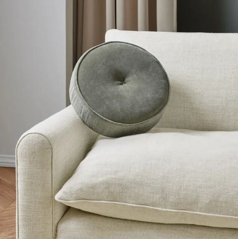 The Best Circle and Disk Pillows for Your Living Room Sofa | Apartment Therapy Round Cushions On Sofa, Round Pillows, Kids Throw Pillows, Retro Pillows, Cozy Seats, Apartment Sofa, Round Throw Pillows, Round Cushion, Luxury Cushions