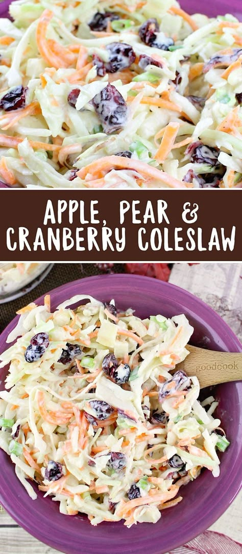 Cranberry Slaw, Fish Fry Sides, Cranberry Coleslaw, Pear And Cranberry, Thanksgiving Side Dishes Healthy, Party Side Dishes, Coleslaw Salad, Autumn Side Dishes, Crisp Apple