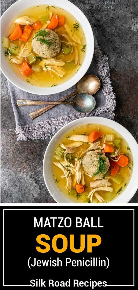 Matzo Ball Soup, also known as Jewish penicillin, is filled with hearty matzo balls, chicken, and tons of veggies. It’s warm and comforting! How To Make Matzo Balls, Jewish Soup Matzah Ball, Chicken Noodle Matzo Ball Soup, Chicken And Matzo Ball Soup, Chicken Soup Jewish, Manischewitz Soup Recipes, Kosher Soup Recipes, Slow Cooker Matzo Ball Soup, Homemade Matzo Ball Soup Recipe