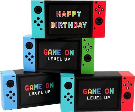 Video Game Birthday Party Ideas, Game On Theme, Gamer Party Decorations, Xbox Birthday Party, Video Game Party Favors, Video Game Birthday Party, Rainbow Unicorn Birthday Party, Game Birthday Party, Video Game Birthday