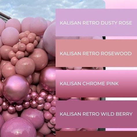 Party & Event Inspiration by Annie Harutoonian on Instagram: "SHOP these colours via link in bio 🎀 and don’t forget to use the code TECUSA for 20% off if you are shopping from the USA 🇺🇸 Balloon wall by @loonyblunes 🎀Kalisan Retro Dusty Rose 🎀Kalisan Retro Rosewood 🎀Kalisan Chrome Pink 🎀Kalisan Retro Wild Berry 🎀Kalisan Burgundy 🎀Kalisan Chrome Burgundy 🎀Kalisan Plum #theeventcollectivex #kalisanballoons" Rose Pink Color Combinations, Kalisan Balloon Color Chart, Kalisan Balloons Colors, Kalisan Balloons, Balloon Color Combinations, Balloon Therapy, Halloween Balloons Decorations, Chrome Pink, Party Balloons Diy