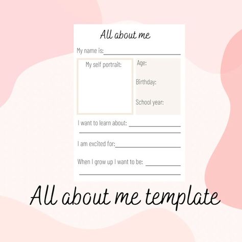 All about me template to fill. Could be used to complete as a class activity or could be filled out to give to your new teacher. Information includes: - A self-portrait - Age, birthday - School year - I want to learn about... - I am excited for... - When I grow up I want to be... Please note this is a digital download All About Me Template, Me Template, Bill Of Sale Template, About Me Template, Emotions Posters, Class Activity, New Teacher, Star Words, All About Me