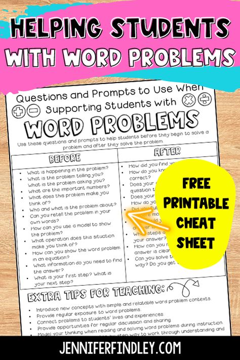 Do your students struggle with word problems? Read how to help students with word problems and grab a free set of questions and prompts. Math Story Problems 3rd Grade, Third Grade Word Problems, Guided Math Binder, Dividing Fractions Word Problems, Word Problem Games, Word Problems 3rd Grade, Word Problem Strategies, Teaching Word Problems, 3rd Grade Words