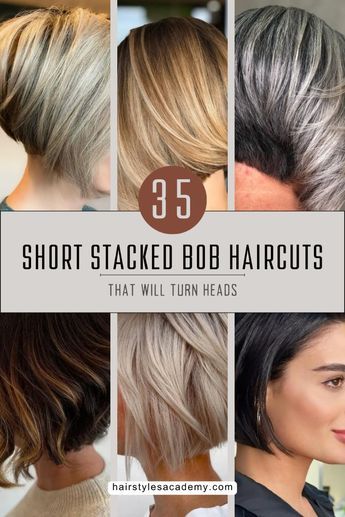 Get ready to turn heads with these 35 short stacked bob haircuts! 💇‍♀️✨ From sleek and chic to edgy and bold, discover the perfect cut to elevate your style. Save now and embrace a trendy look that's sure to make a statement! #ShortStackedBob #BobHaircuts #HairstyleIdeas #BeautyInspiration Short Angled Bob Haircut, Stacked Bob With Bangs, Reverse Bob Haircut, Swing Bob Haircut, Short Stacked Bob, Stacked Hairstyles, Stacked Bob Haircuts, Short Stacked Haircuts, Short Angled Bobs