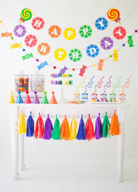 Host a Rainbow Candy Shoppe Birthday Party Unique Birthday Party Themes, Girly Birthday Party, Rainbow Diy, Rainbow Theme Party, Rainbow Parties, Perfect Birthday Party, Rainbow Candy, Birthday Candy, Diy Birthday Party