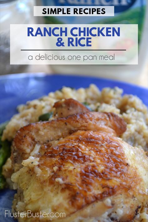 ~ One Pan Ranch Chicken & Rice ~ The ranch dressing adds great flavor to both the chicken and rice and since it’s all cooked together in one pan, it makes clean up a breeze. #chicken #onepan #ranch One Pan Ranch Chicken, Ranch Chicken Rice, Ranch Dressing Chicken, Ranch Dressing Recipe, Easy Chicken Breast, Ranch Recipe, One Pan Chicken, Easy Chicken Dinner Recipes, Oven Chicken