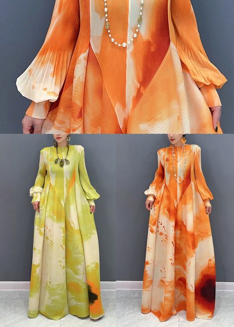 Chiffon Long Dress, Dress Puff Sleeve, Long African Dresses, Long Sleeve Outfits, Orange Print, Muslim Fashion Dress, Short Summer Dresses, African Print Dress, Half Sleeve Dresses