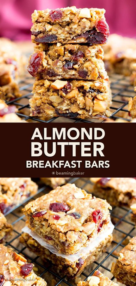 Almond Butter Oatmeal Bars, Almond Butter Breakfast, Diy Almond Butter, Homemade Breakfast Bars, Beaming Baker, Almond Butter Oatmeal, Oatmeal Bars Recipes, Breakfast Bars Healthy, Breakfast Bars Recipe